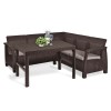 Canapea Colt Gradina Curver Corfu Maro cu Masa Lyon, Poliratan, Relaxare, Exterior Interior, Rezistenta UV, 182x182x79 cm