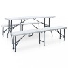 Set Masa Gradina Pliabila cu 2 Banci vidaXL, 180cm, Otel/HDPE, Alb, Picnic Camping
