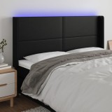 VidaXL Tăblie de pat cu LED, negru, 163x16x118/128 cm, piele ecologică