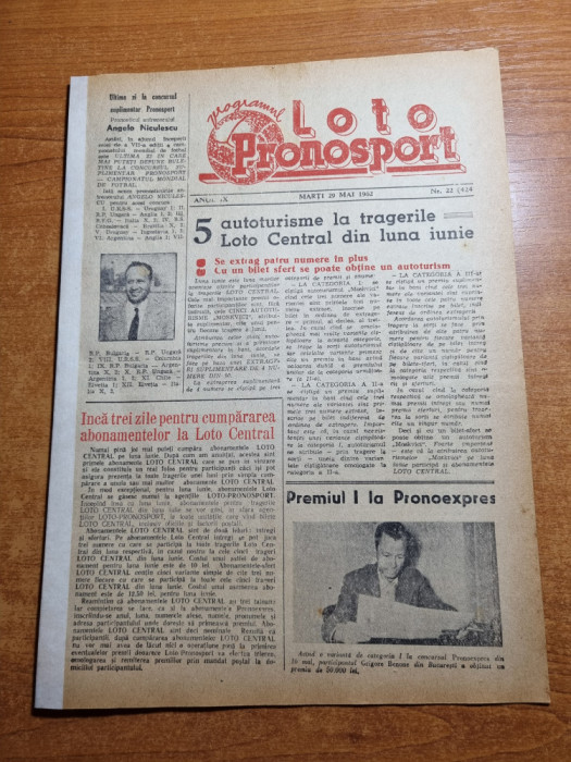 Loto pronosport 29 mai 1962-angelo niculescu,inceputul campionatului mondial