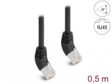 Cablu de retea RJ45 Cat.6A S/FTP unghi sus/sus 45 grade 0.5m Negru, Delock 80260