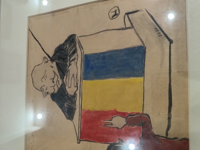 desen reprezentand pe ALEXANDRU MARGHILOMAN ,lucrarea artistului Nicolae -PETRESCU- Gaina.Lucrare autentica , semnata . foto