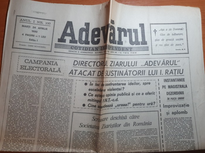 ziarul adevarul 24 aprilie 1990-miting in piata aviatoriilor