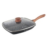 Tigaie grill Goldmann, aluminiu turnat, 28x4.5 cm, capac termorezistent, acoperire ceramica, maner soft touch, inductie