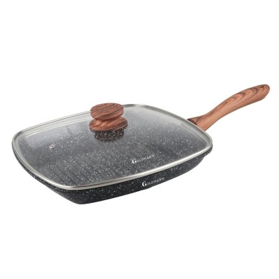 Tigaie grill Goldmann, aluminiu turnat, 28x4.5 cm, capac termorezistent, acoperire ceramica, maner soft touch, inductie foto