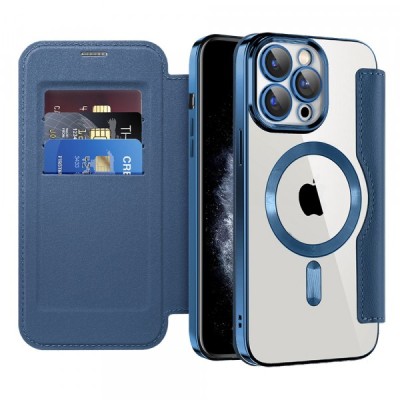 Husa MagSafe pentru Apple iPhone 11 Pro Max, Techsuit, SmartMag Book, Albastra foto
