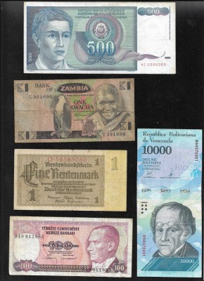 Set 5 bancnote de prin lume adunate (cele din imagini) #392 foto