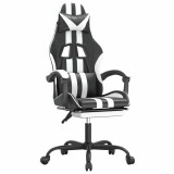 Cumpara ieftin Scaun gaming pivotant/suport picioare negru/alb piele eco