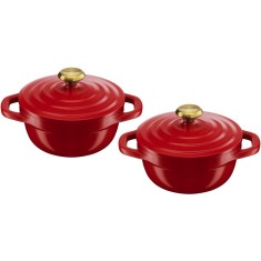 Set 2 oale mini cu capac Tefal Air, inductie, aluminiu turnat, invelis ceramic, compatibile cu cuptorul pana la 250&deg;C, 11 cm, 0.45 L, rosu