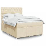 VidaXL Pat continental cu saltea, crem, 140x200 cm, material textil