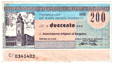 ITALIA BON 200 LIRE BERGAMO foto