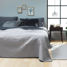 Cuvertura de pat sau canapea, reversibila, cu doua fete, rezistenta la uzura, matlasata, gri, 160 x 220