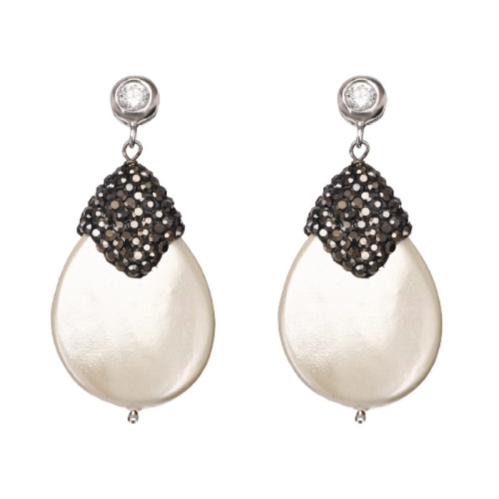 Cercei Pearl Drop din perle, marcasit și zirconiu