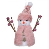 Ornament Brad Crăciun, Om de Zăpadă cu Crengi, Spumă, Alb/Roz, 8x16cm, Oem