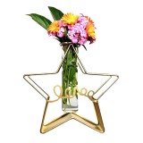 Vază decorativă stea, din metal auriu și sticlă transparentă 19.5 cm
