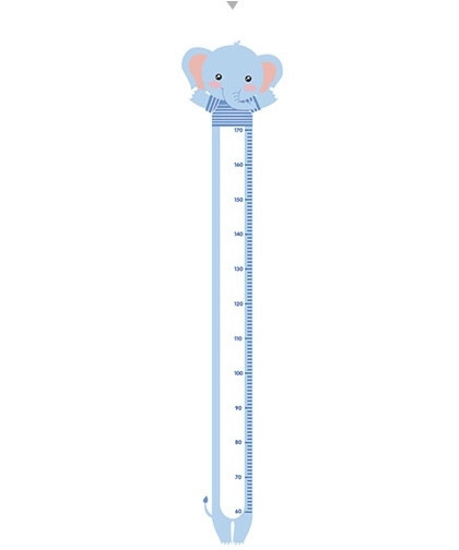 Sticker autocolant metru masurare inaltime copii, Elefant, diagrama inaltimii, albastru, 170cm
