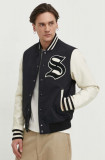 Superdry geaca bomber barbati, culoarea negru, de tranzitie