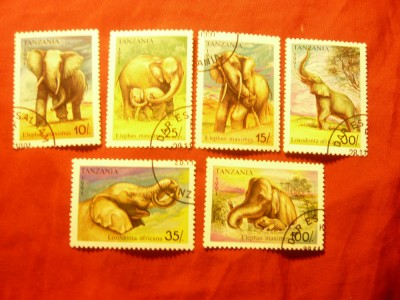 Serie mica Tanzania 1991 - Fauna - Elefanti , 6 val. stampilate foto