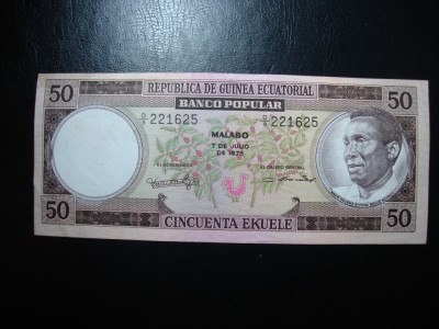 GUINEEA ECUATORIALA 50 EKUELE 1975 AUNC- foto