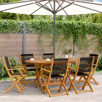 vidaXL Set mobilier de grădină 7 piese polipropilenă neagră/lemn masiv foto