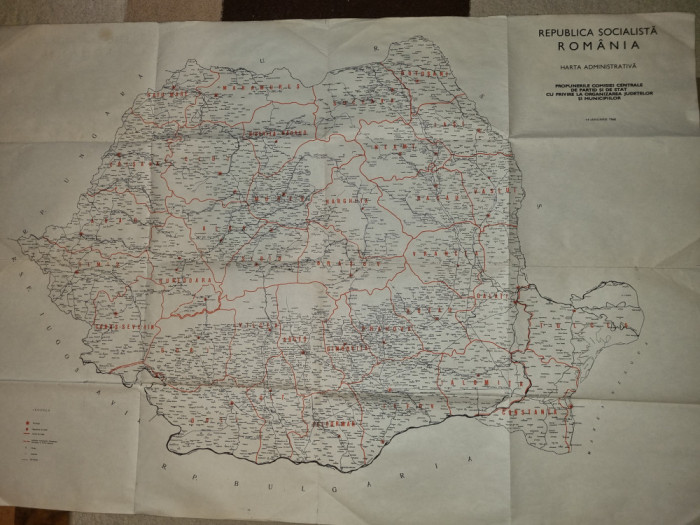 harta administrativa - republica socialista romania-14 ianuarie 1968 - 100/70 cm