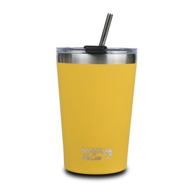 Cana termoizolanta cu pai Nava 450ml galben FitLine Training foto