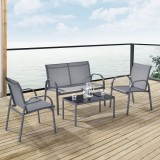 Set mobilier gradina Gagra HG masa cu blat sticla banca doua scaune gri deschis/negru [en.casa] HausGarden Leisure, [en.casa]