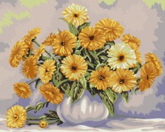 Set pictura pe numere Natura statica Flori 1375, panza bumbac pe rama lemn, 80x100 cm, tablou cu schita, 3 pensule si vopsea acrilica foto
