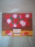 TABLOU PE PANZA CU SASIU NOU 30X40 CM VAS CU GAROAFE PRET DOAR 20 LEI