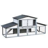 PawHut Cusca pentru iepuri de Exterior din Lemn si Metal, Cusca pentru 2-3 Iepuri si Rozatoare, Gri si Alb 225x70x100cm | Aosom Romania