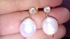 Cercei de lux cu perle naturale baroque placati cu aur de 18 k foto