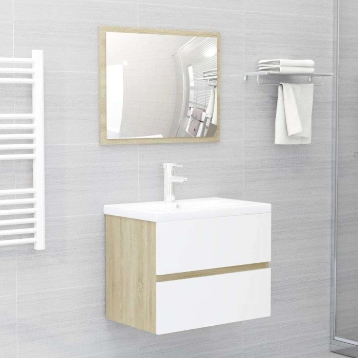 Set mobilier baie, 2 piese,alb și stejar Sonoma, PAL
