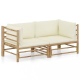 VidaXL Set mobilier de grădină cu perne alb crem, 2 piese, bambus