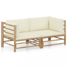 vidaXL Set mobilier de grădină cu perne alb crem, 2 piese, bambus 3058201