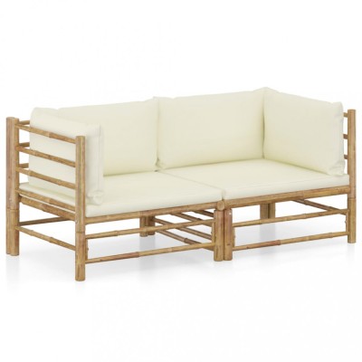 Gossi set mobilier de gradina cu perne alb crem, 2 piese, bambus foto