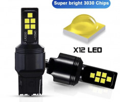 Bec led canbus P21/5W / T20, 12 led-uri 3030, alb pur 6000k foto