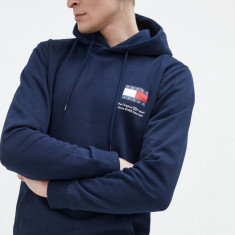 Tommy Jeans bluză bărbați, culoarea bleumarin, cu glugă, imprimeu DM0DM18418