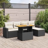 Cumpara ieftin Set mobilier de grădină cu perne, 6 piese, negru, poliratan