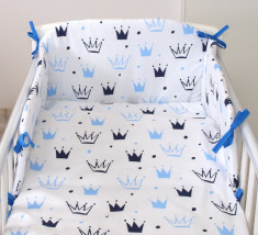 Set lenjerie din bumbac cu protectie laterala pentru pat bebe 120 x 60 cm, Print, Amy foto