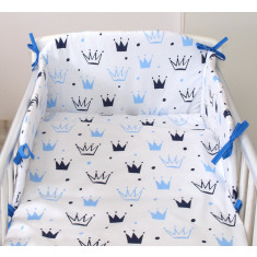 Set lenjerie din bumbac cu protectie laterala pentru pat bebe 120 x 60 cm, Print, Amy