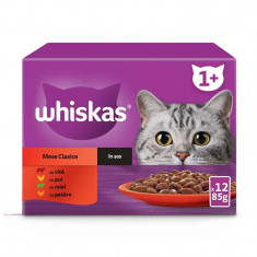 Hrana umeda pentru pisici Whiskas, selectii clasice in sos de carne, Vita, Pui,