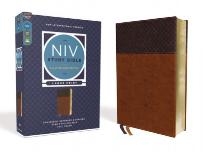 NIV Study Bible, Fully Revised Edition, Large Print, Leathersoft, Brown, Red Letter, Comfort Print foto