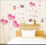 Sticker decorativ, flori roz in forma de inima cu 2 rame foto, 185 cm, 92STK
