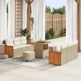Set canapea grădină vidaXL cu perne pentru 9 persoane Bej Poly Ratan Acacia