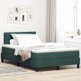 vidaXL Pat box spring cu saltea, verde &icirc;nchis, dublu mic, catifea