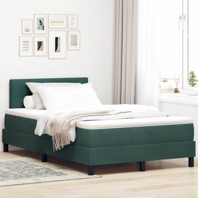 vidaXL Pat cu arcuri cu headboard Verde &amp;icirc;nchis 120 x 190 cm Catifea 3342641 foto