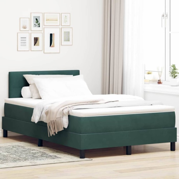 vidaXL Pat cu arcuri cu headboard Verde &icirc;nchis 120 x 190 cm Catifea 3342641