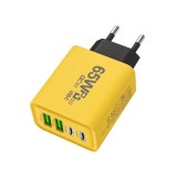 Incarcator Fast Charge pentru Telefon 65W, Flippy, Incarcator Quick Charge cu 2 Porturi USB-A 3.1A &amp; 2 Porturi USB-C, Power Delivery 65W, Cap Standard