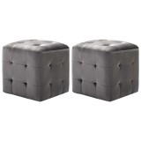 Cumpara ieftin Noptiere, 2 buc., gri, 30 x 30 x 30 cm, tesatura din catifea