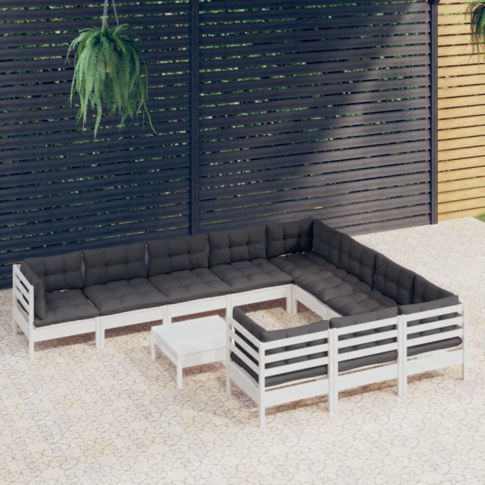 Gossi set de sezlonguri de gradina cu perne 11 piese alb lemn de pin